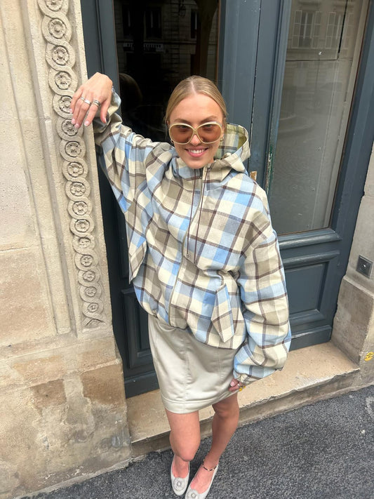 Isonme Plaid Hooded Adventure Jacket blue