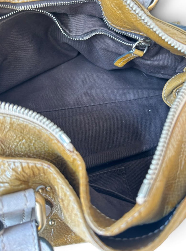 Chloé Paddington patent leather kaki & grey