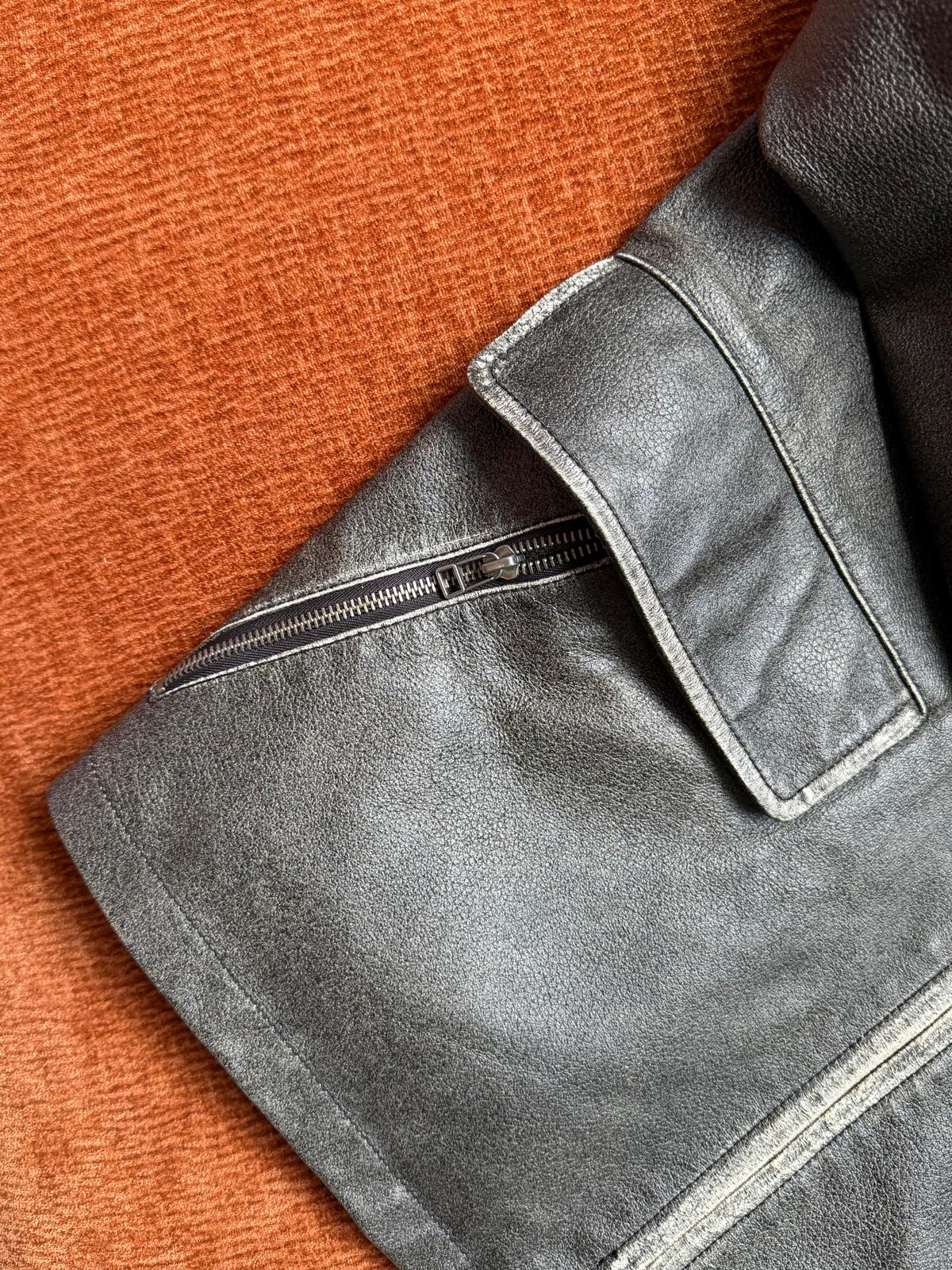 Vintage washed leather jacket grey
