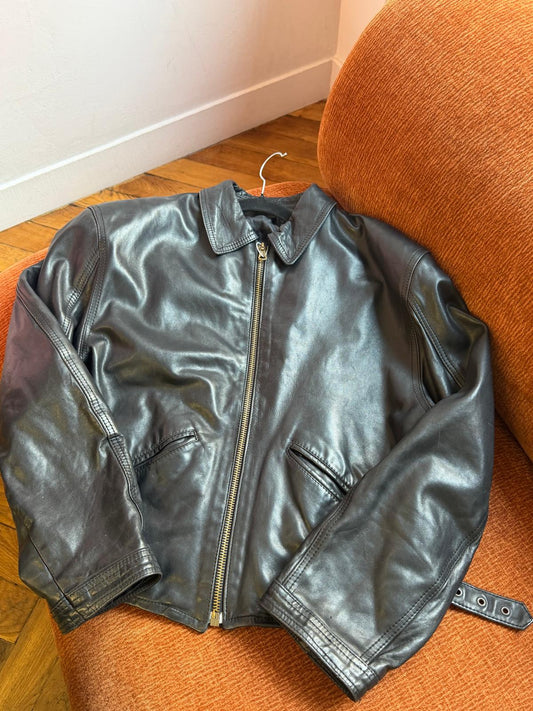 Vintage leather bomber black