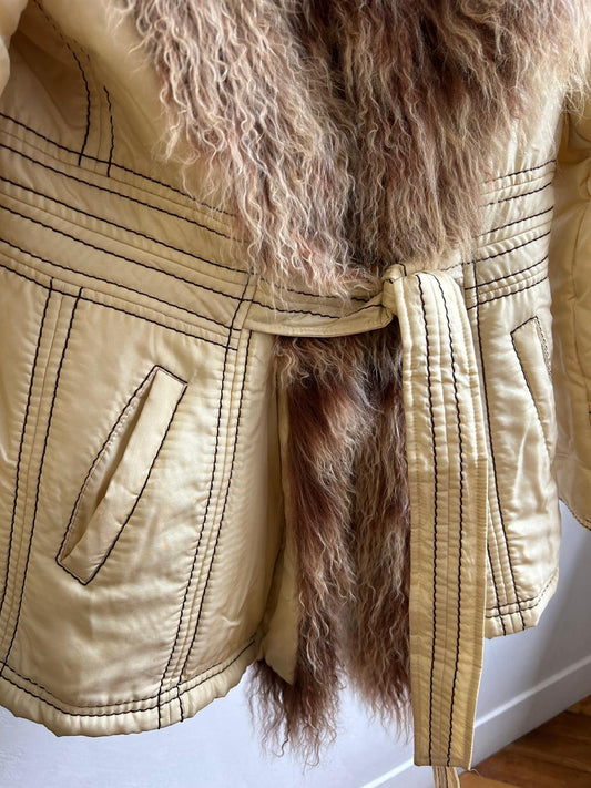 Vintage Mongolian fur coat beige