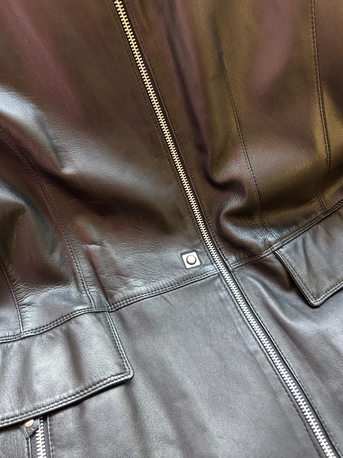 Vintage long leather jacket zip black