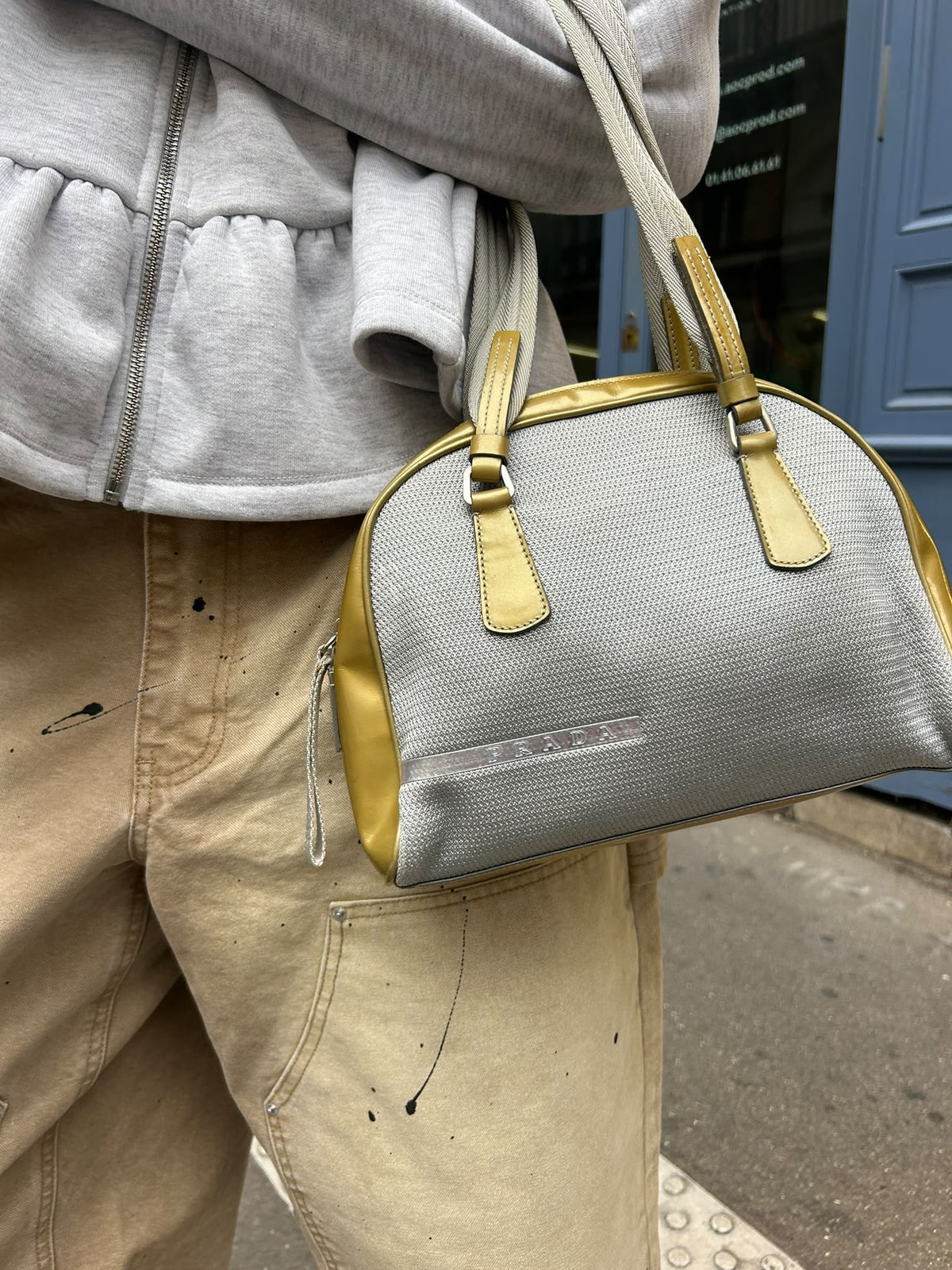 Prada Mini Bowling bag grey & green