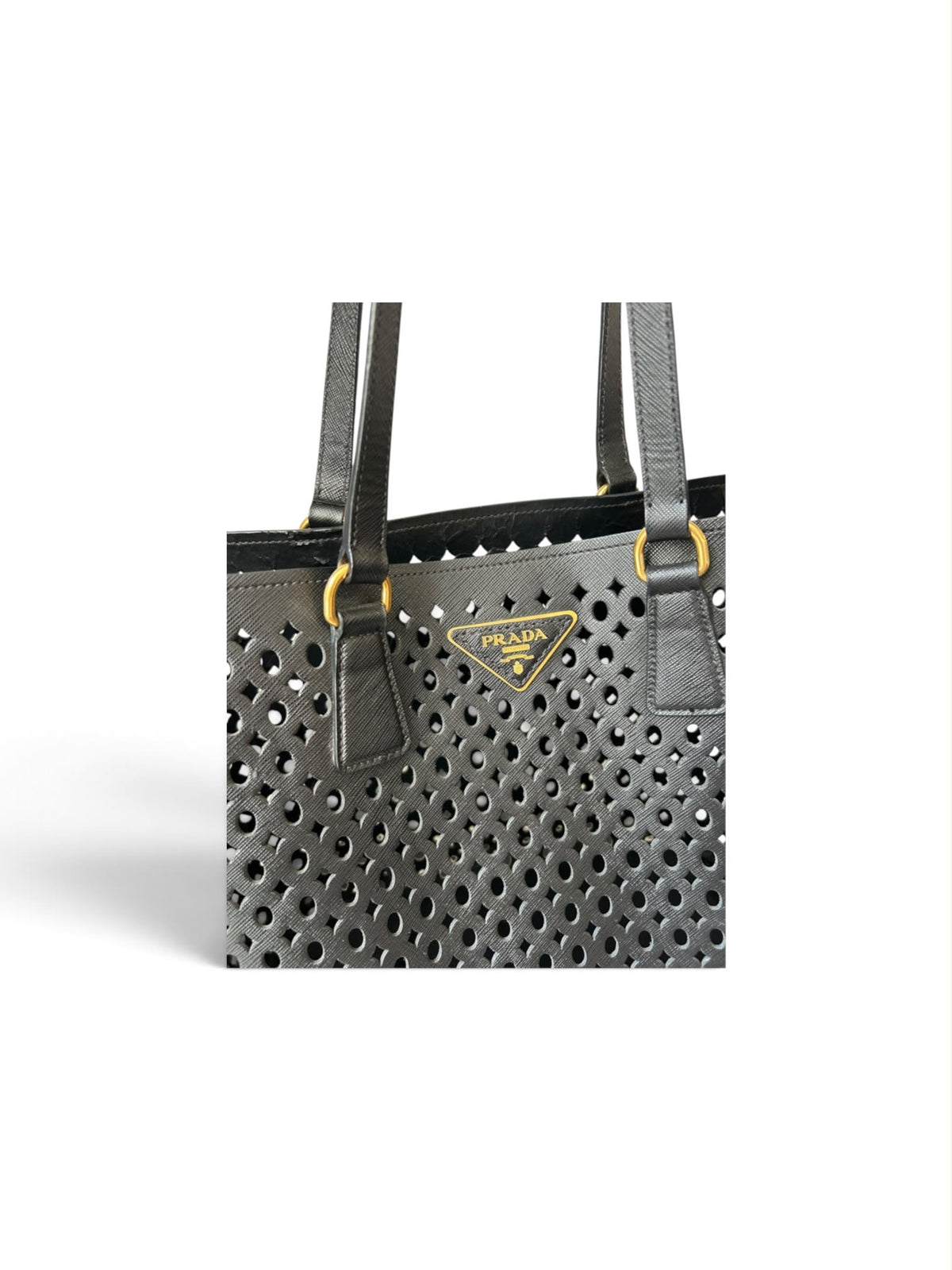 Prada Perforated Leather Tote black