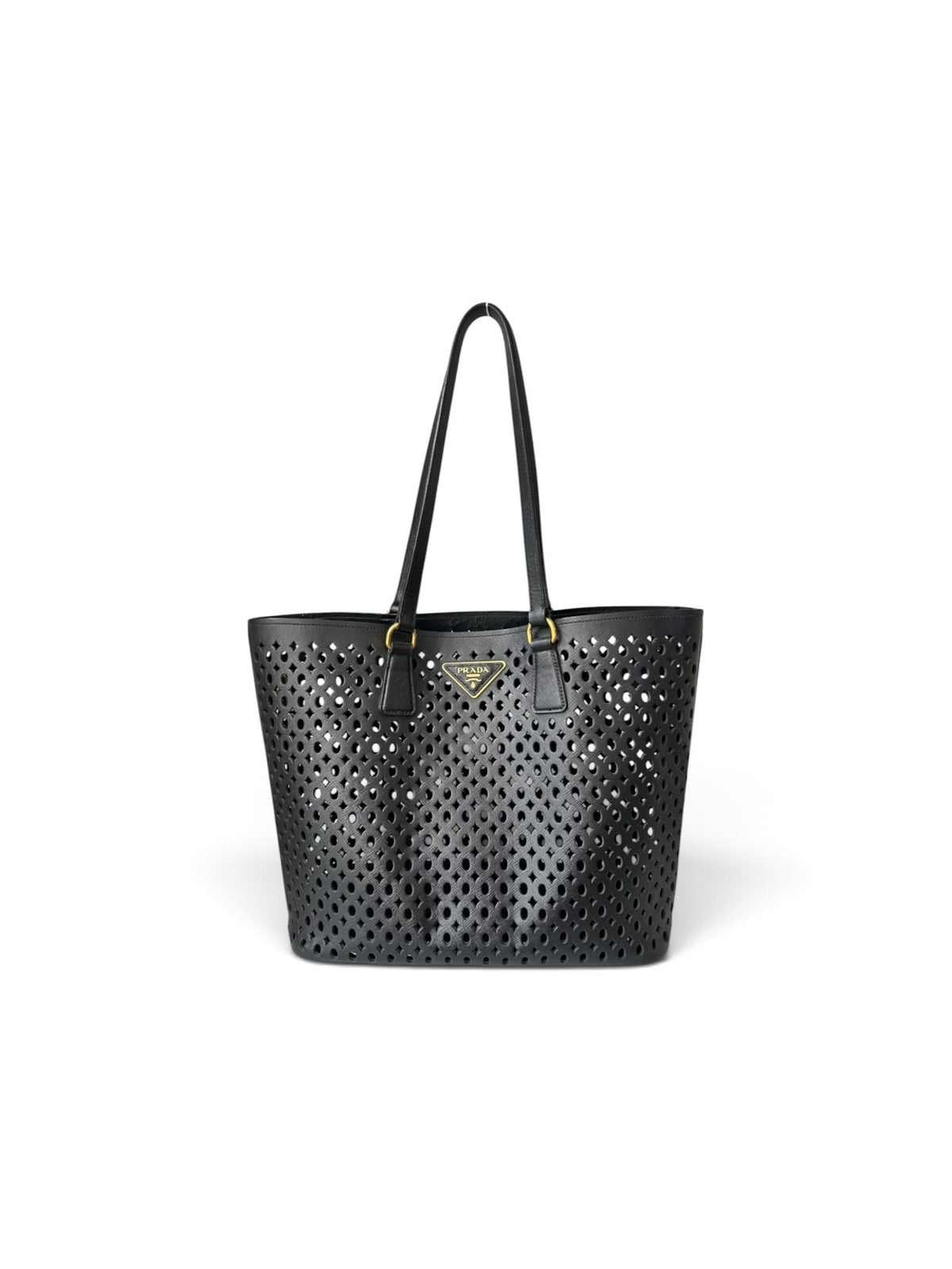 Prada Perforated Leather Tote black
