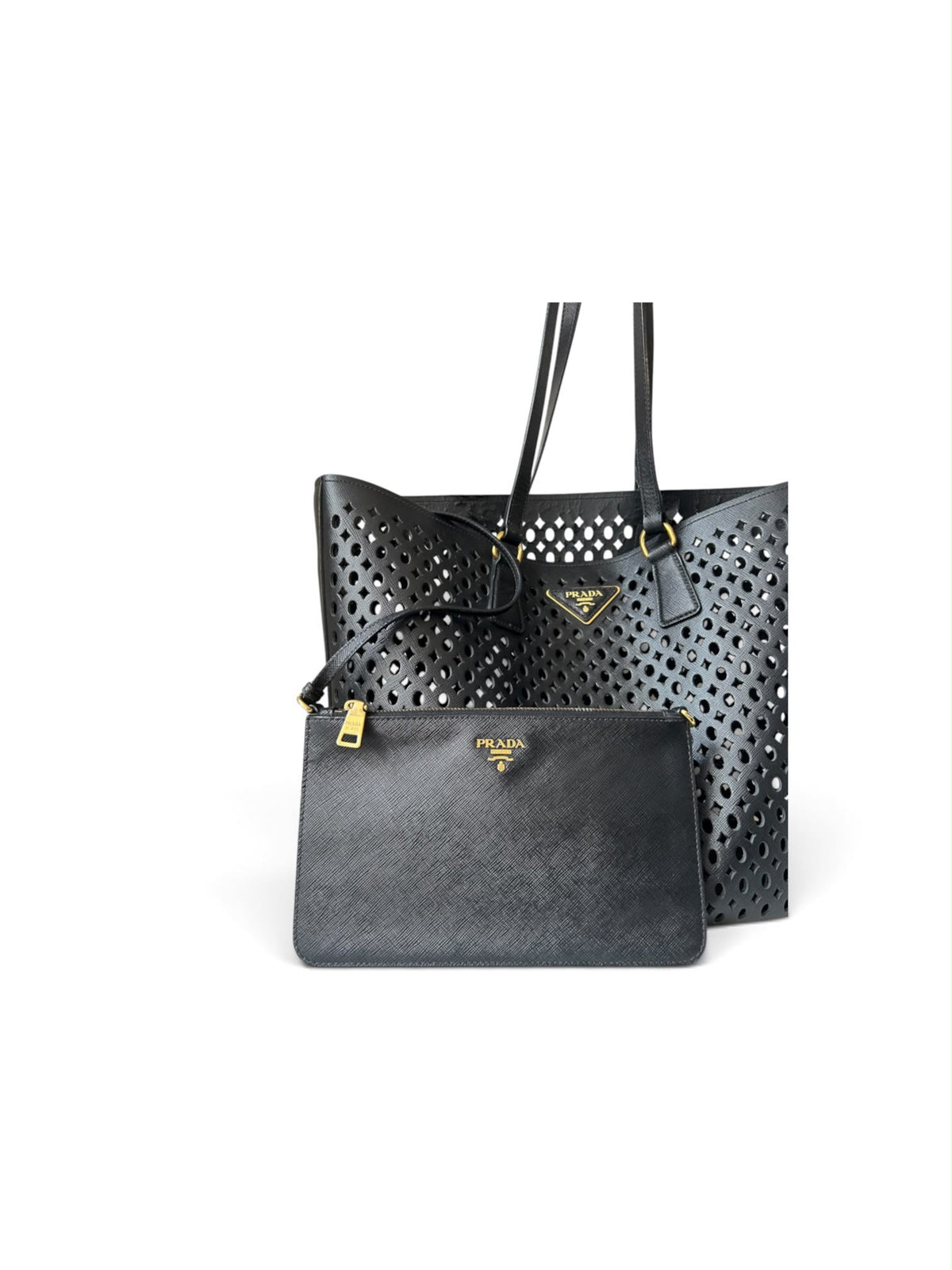 Prada Perforated Leather Tote black