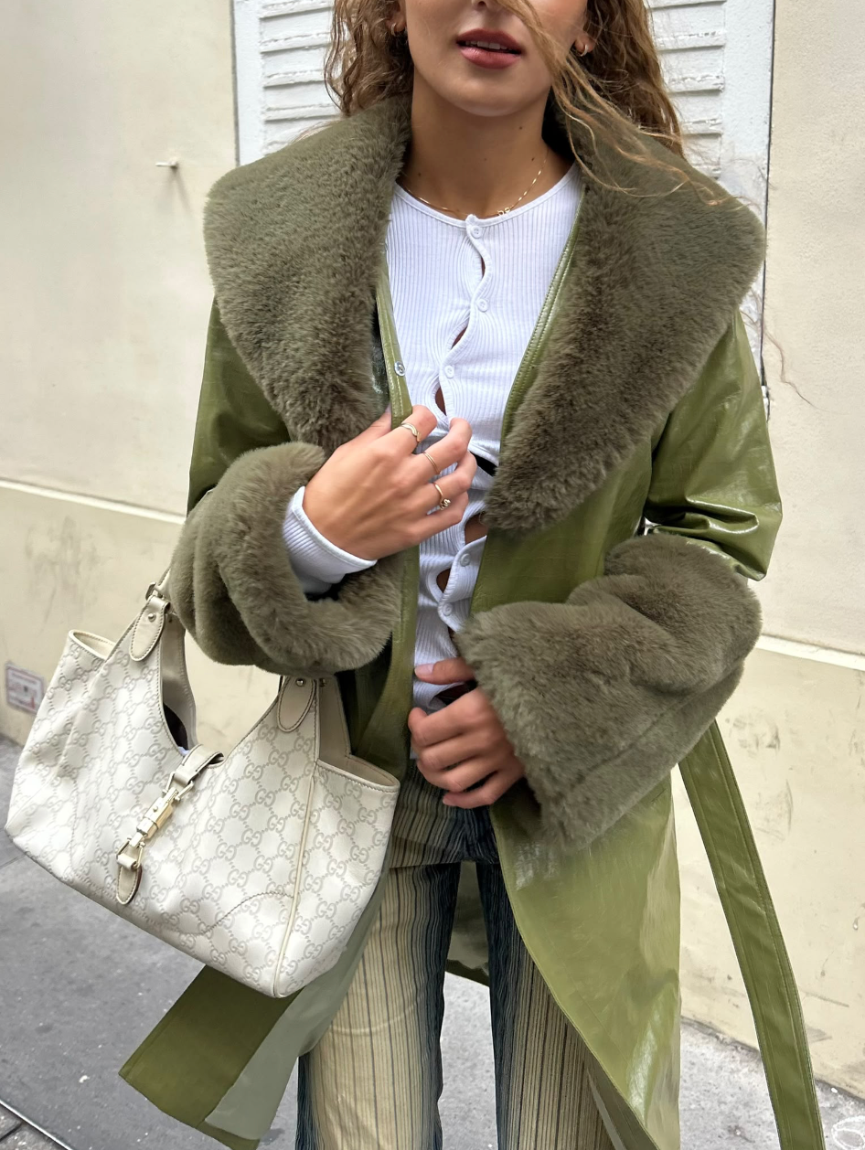 Vintage long simili fur coat green