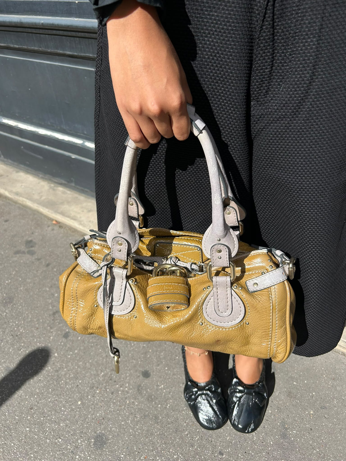 Chloé Paddington patent leather kaki & grey
