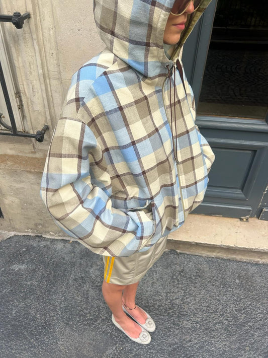 Isonme Plaid Hooded Adventure Jacket blue