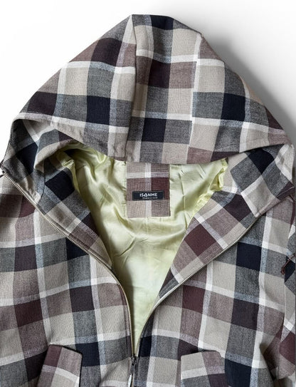 Isonme Hood Checked Adventure Jacket brown