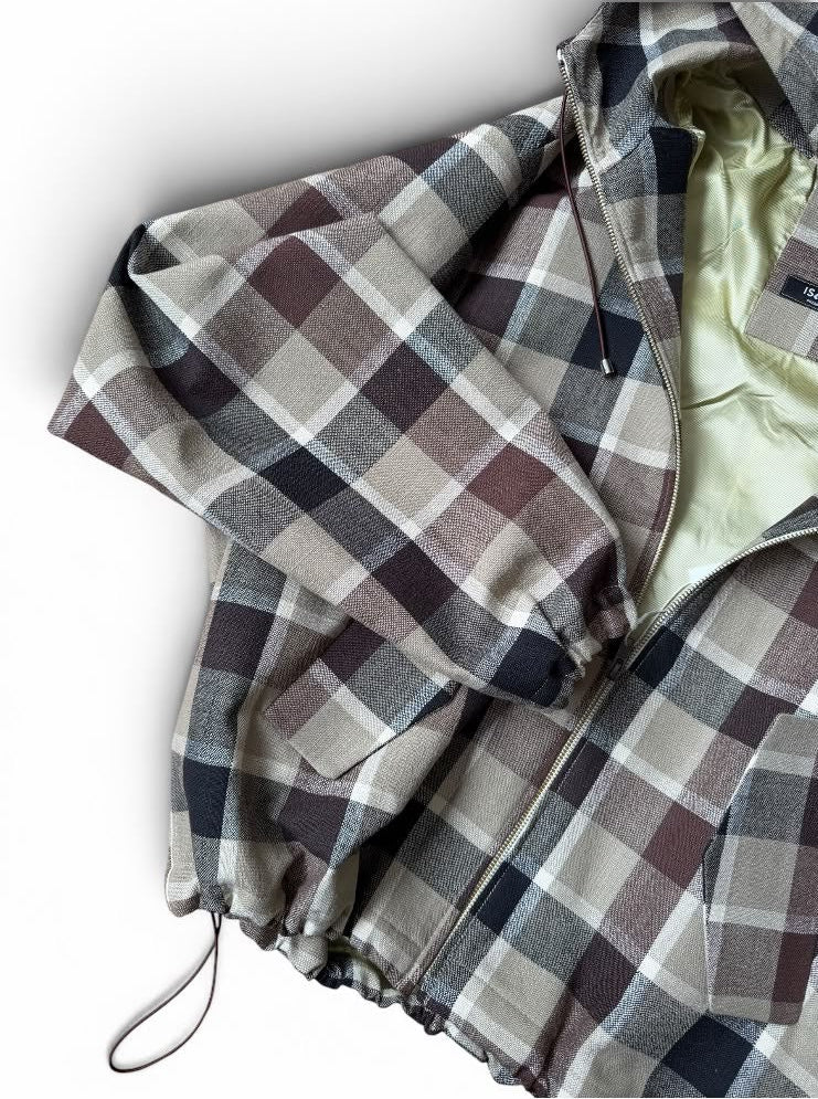 Isonme Hood Checked Adventure Jacket brown