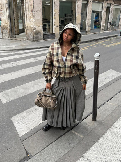 Isonme Hood Checked Adventure Jacket brown