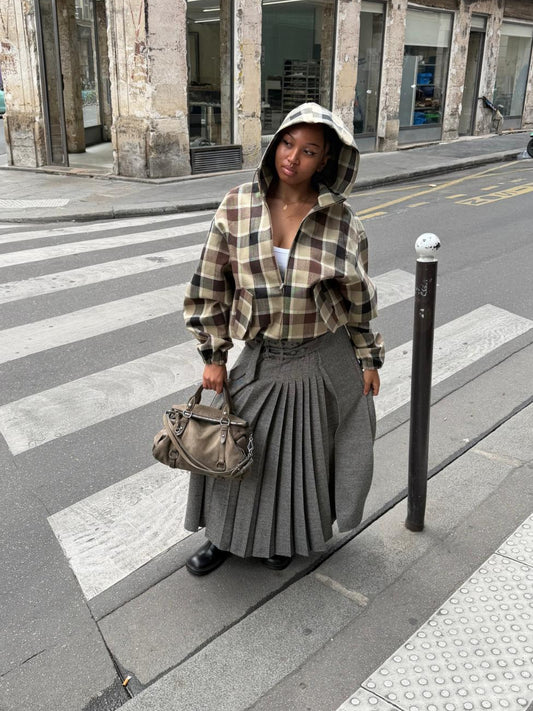 Isonme Hood Checked Adventure Jacket brown