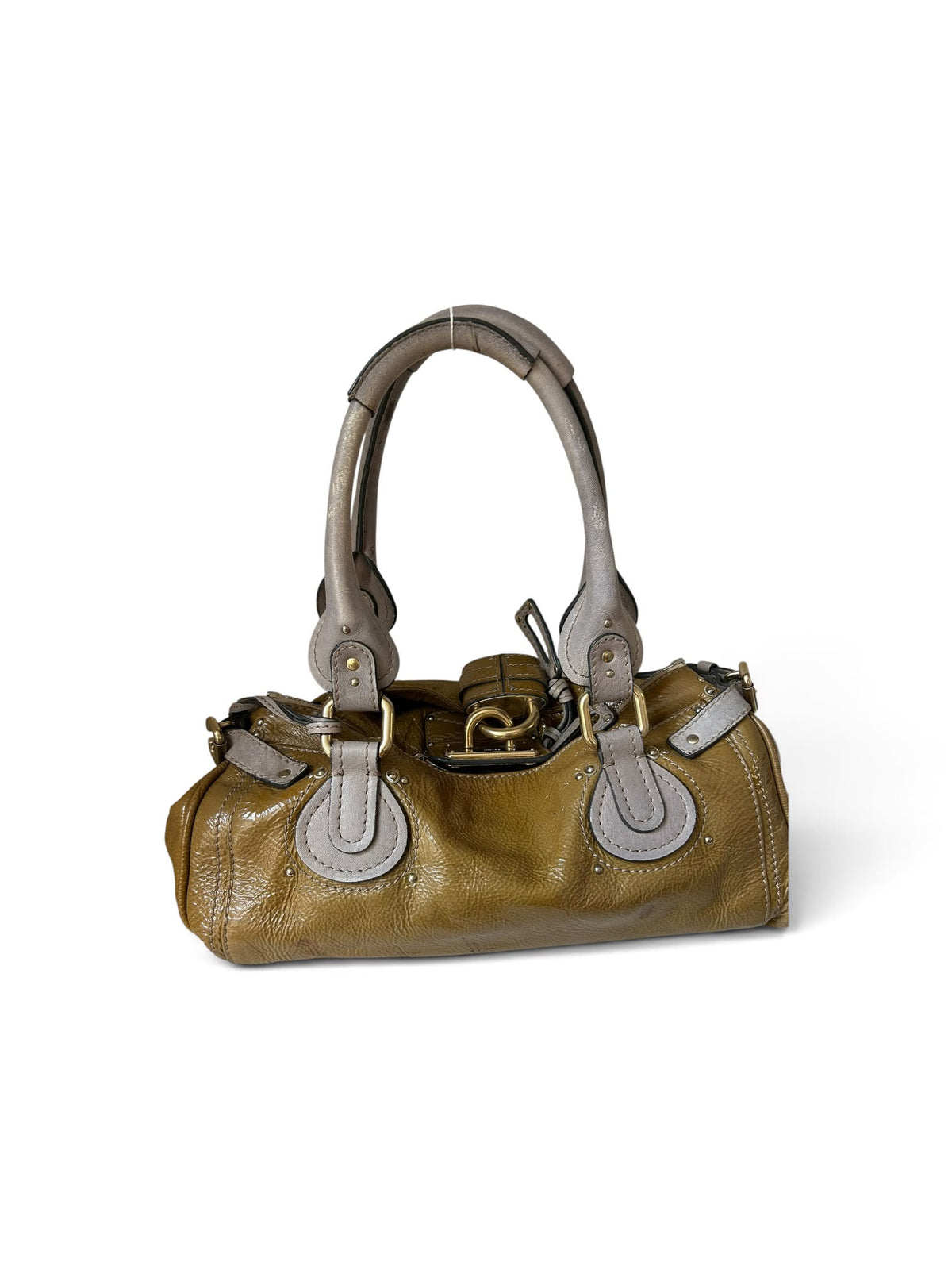 Chloé Paddington patent leather kaki & grey