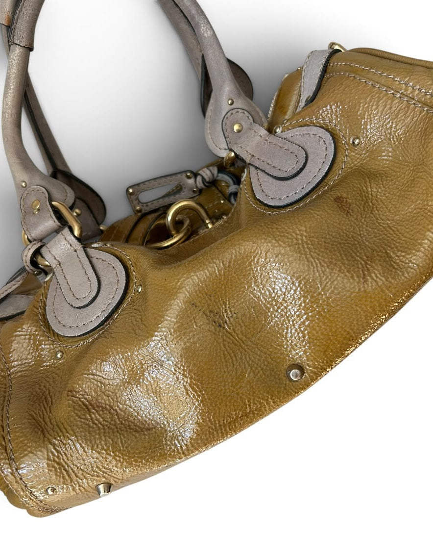 Chloé Paddington patent leather kaki & grey