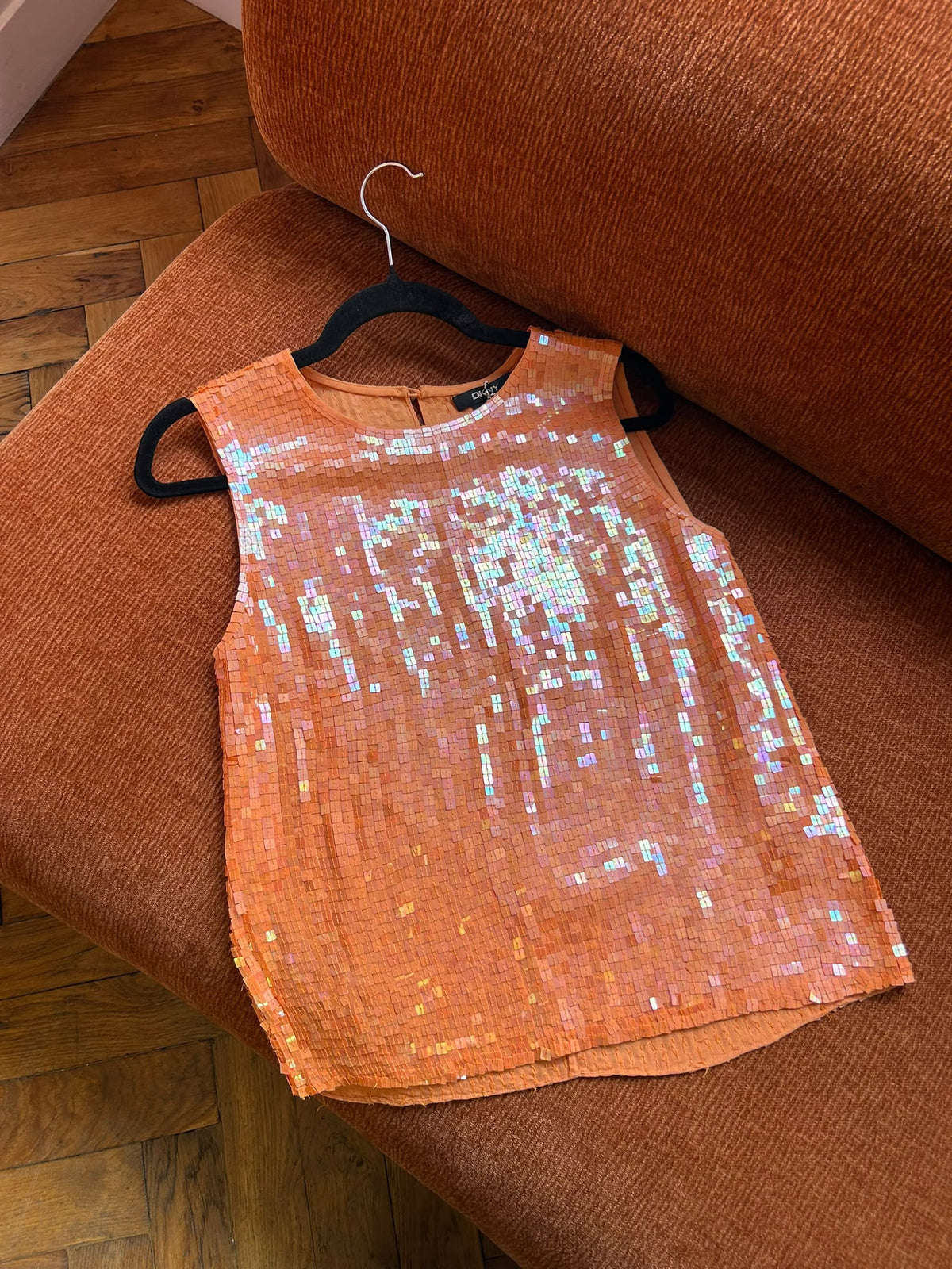 DKNY silk & glitter top orange
