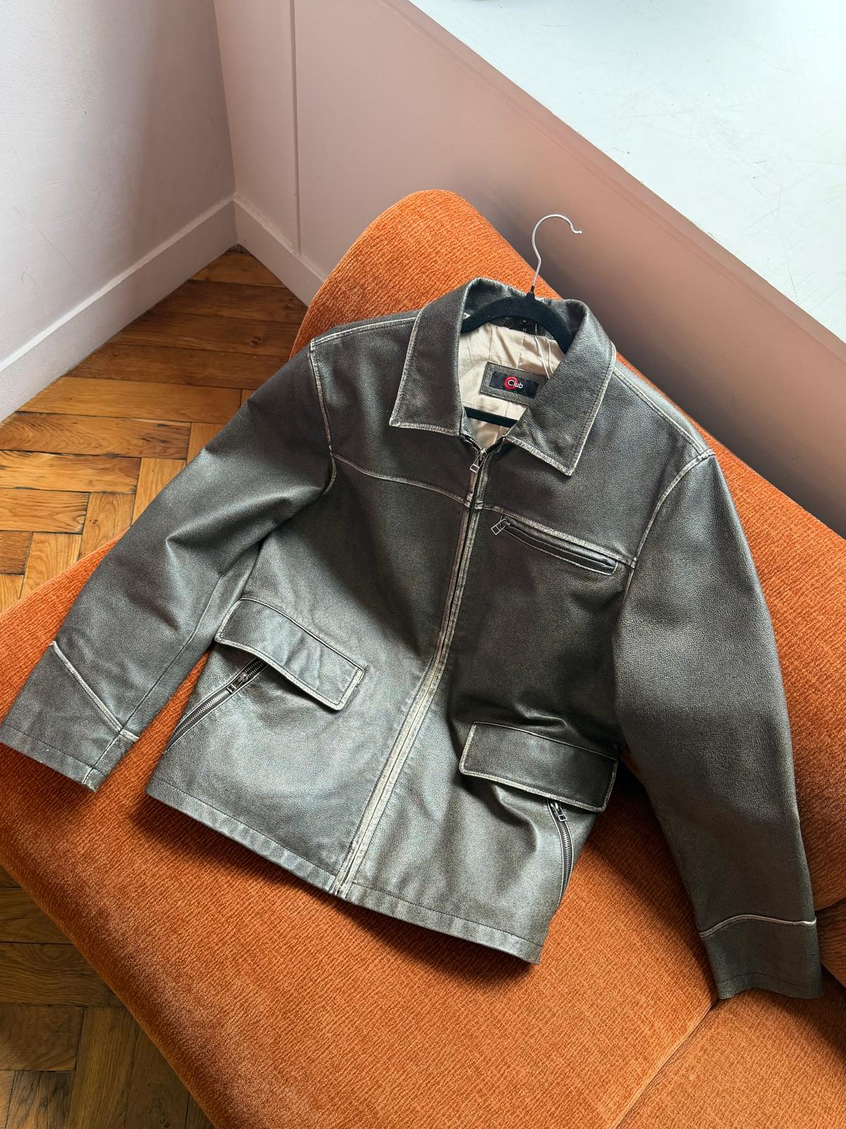 Vintage washed leather jacket grey