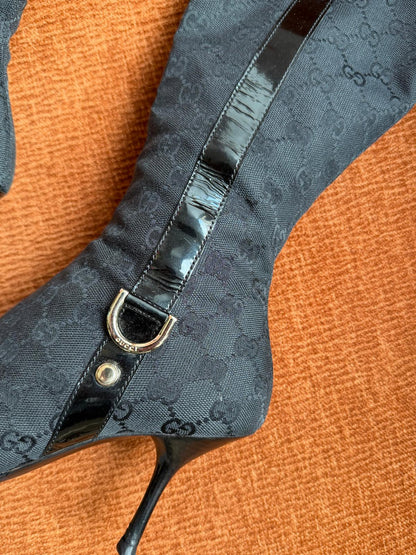 Gucci pointed high boots monogram black