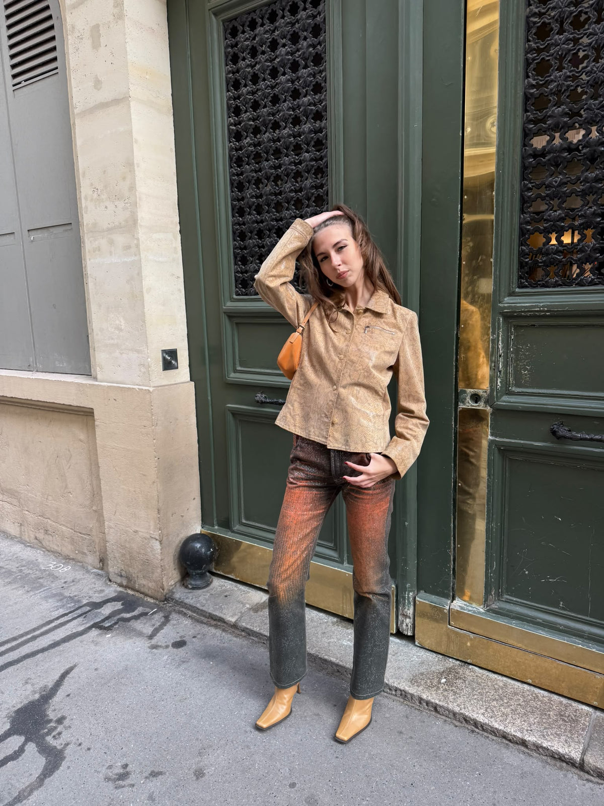 Vintage snake print leather jacket beige