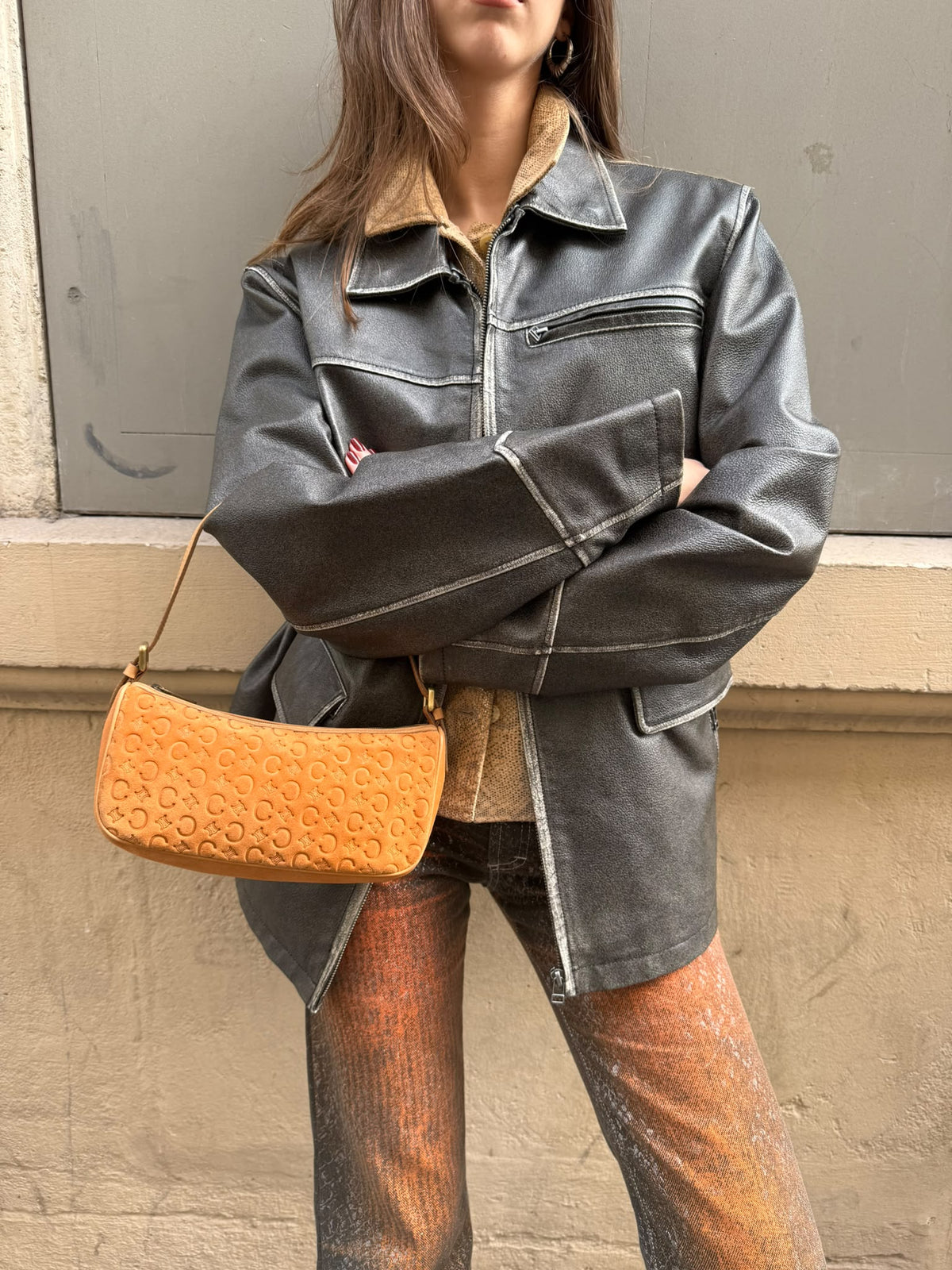 Céline C macadam shoulder bag orange