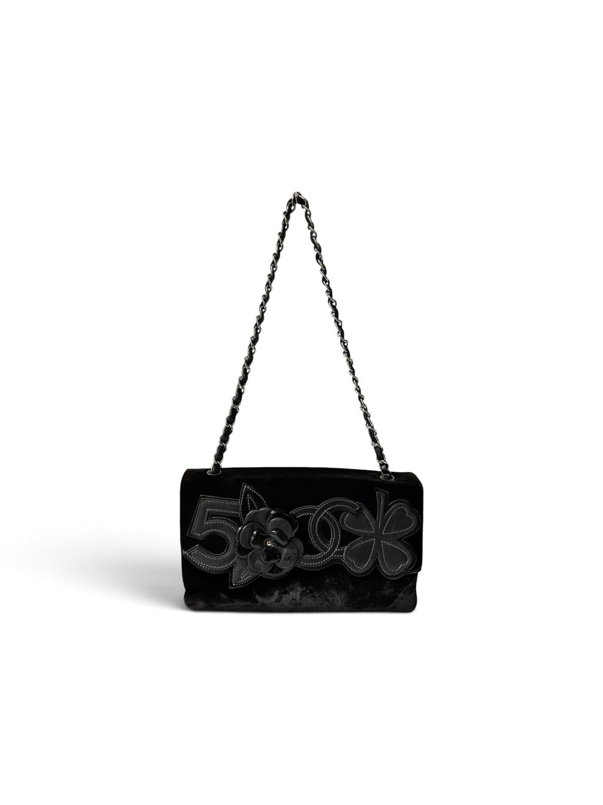Chanel No.5 camellia pochette velvet black