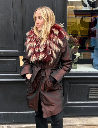 Vintage Mongolian fur coat burgundy
