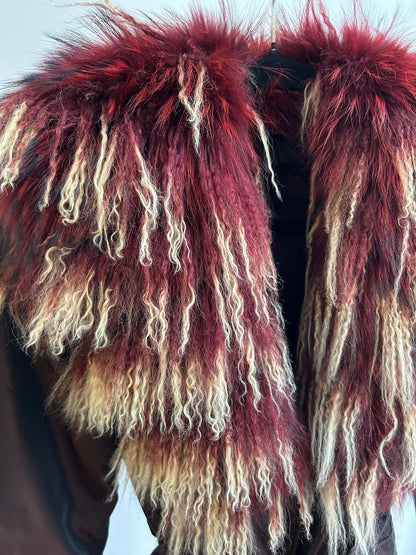 Vintage Mongolian fur coat burgundy
