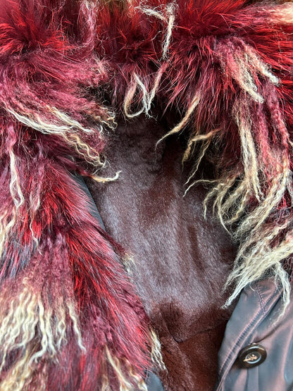 Vintage Mongolian fur coat burgundy