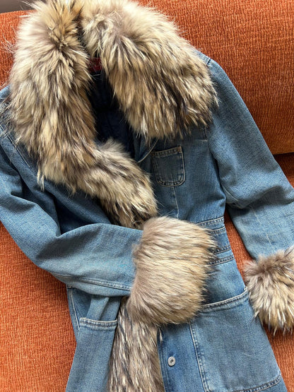 Replay jeans & fur collar coat