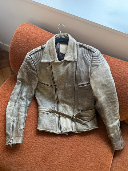 Vintage faded leather perfecto brown