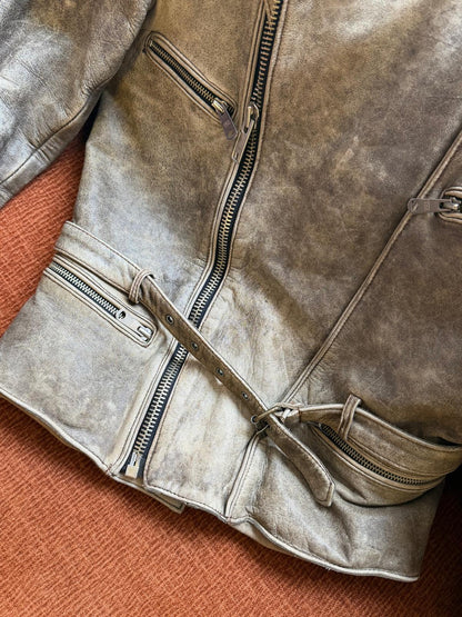 Vintage faded leather perfecto brown