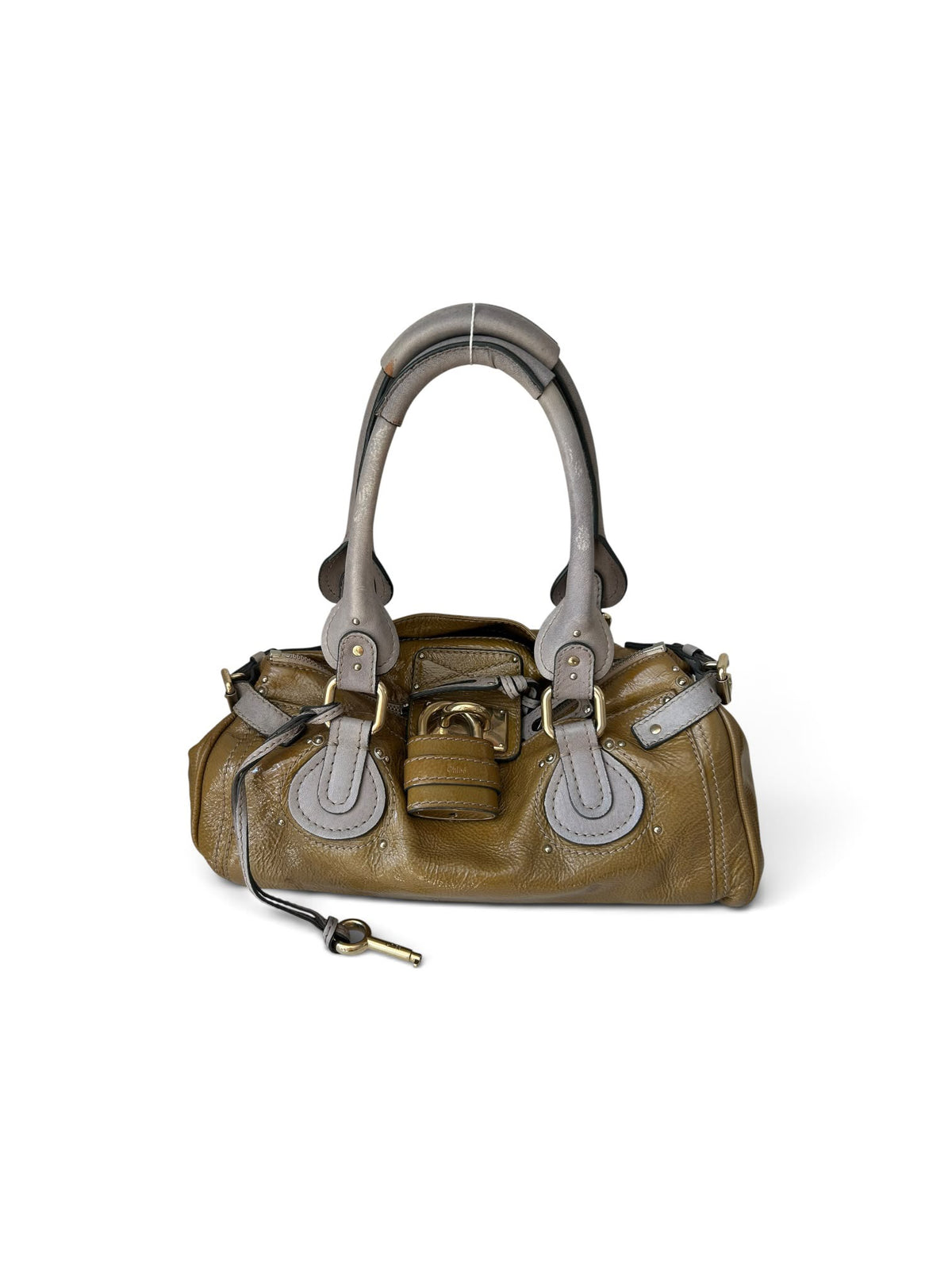 Chloé Paddington patent leather kaki & grey