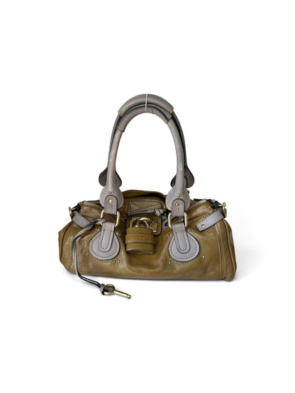 Chloé Paddington patent leather kaki & grey