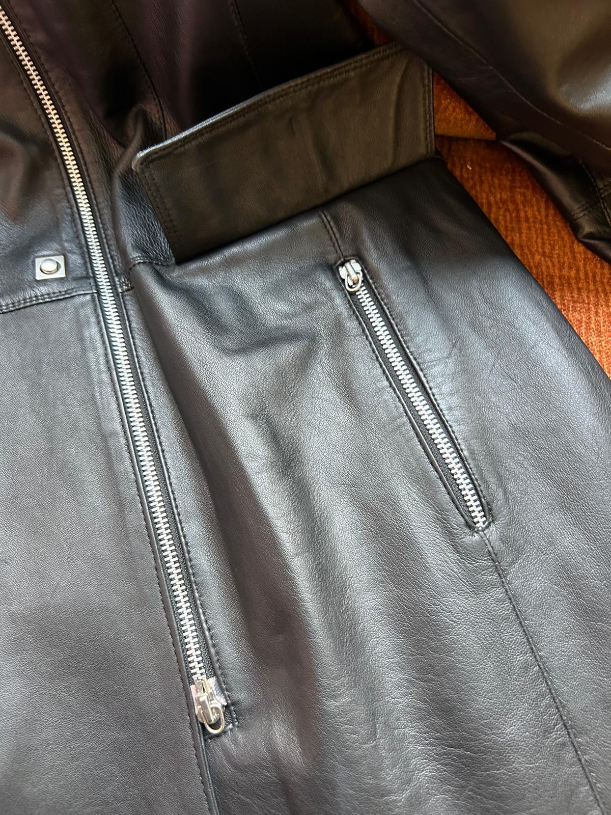 Vintage long leather jacket zip black
