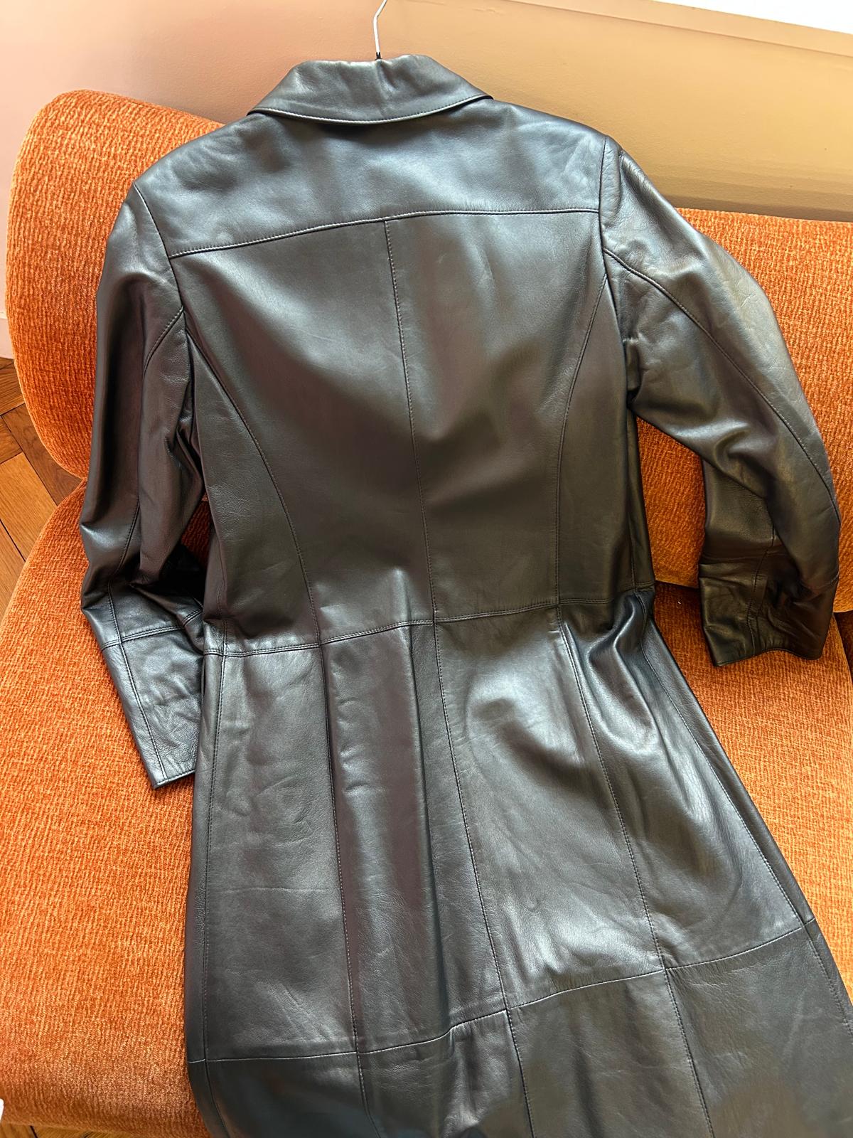 Vintage long leather jacket zip black