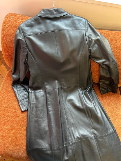 Vintage long leather jacket zip black