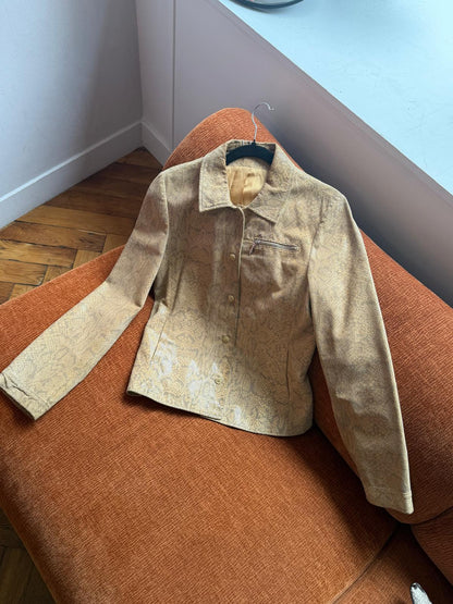 Vintage snake print leather jacket beige