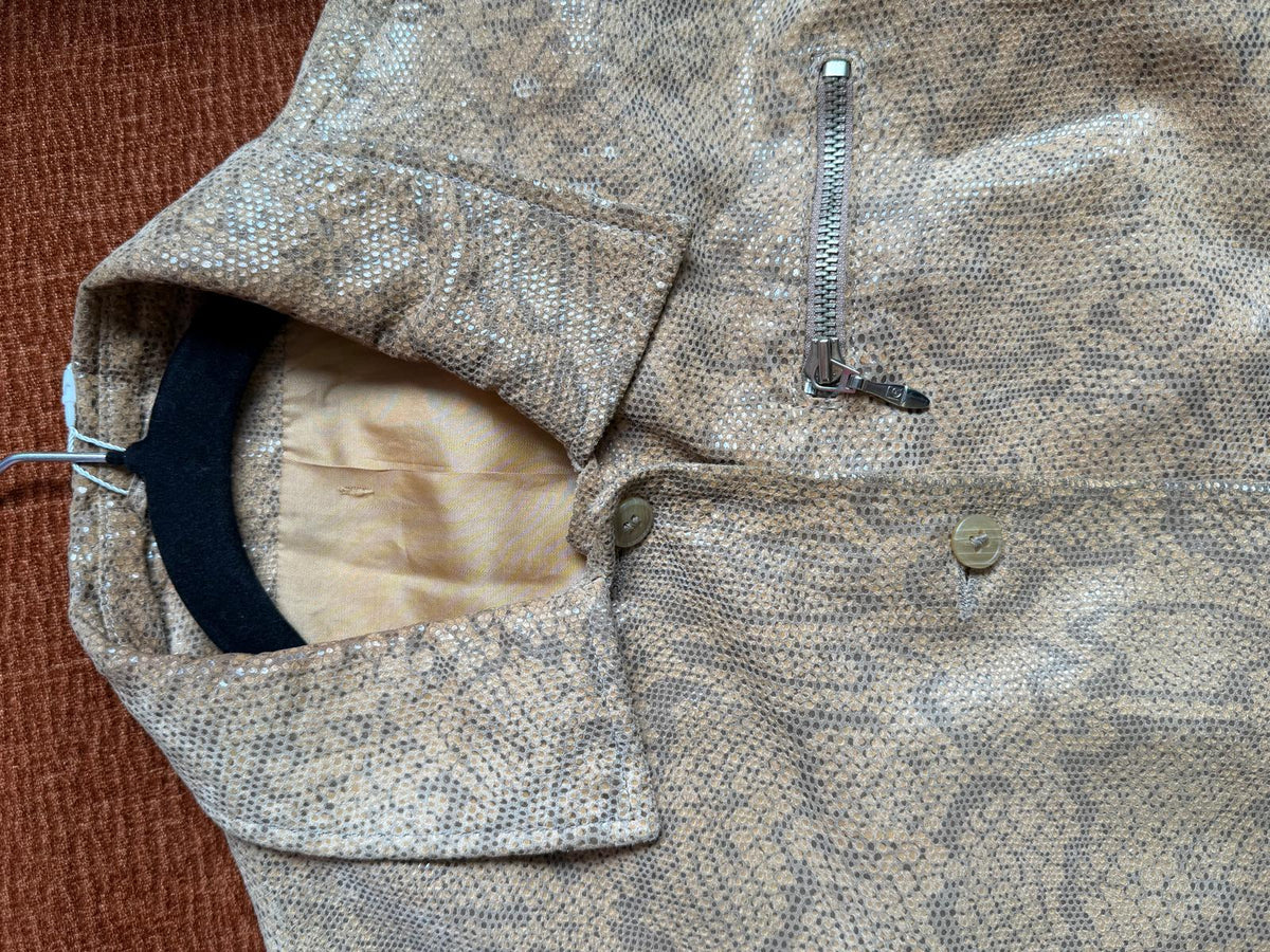 Vintage snake print leather jacket beige