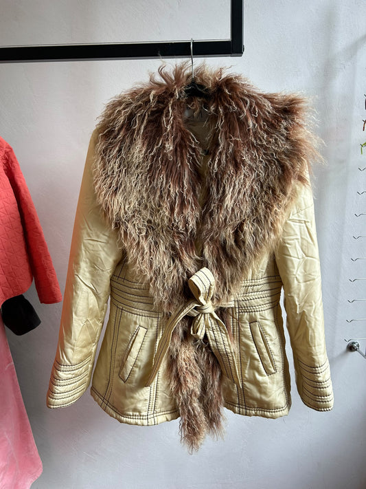 Vintage Mongolian fur coat beige