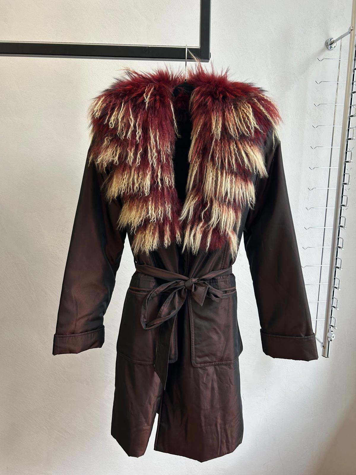 Vintage Mongolian fur coat burgundy